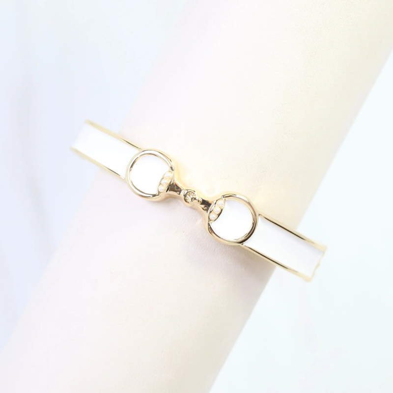 The Friesian Horse Bit Hinged Bracelet in White