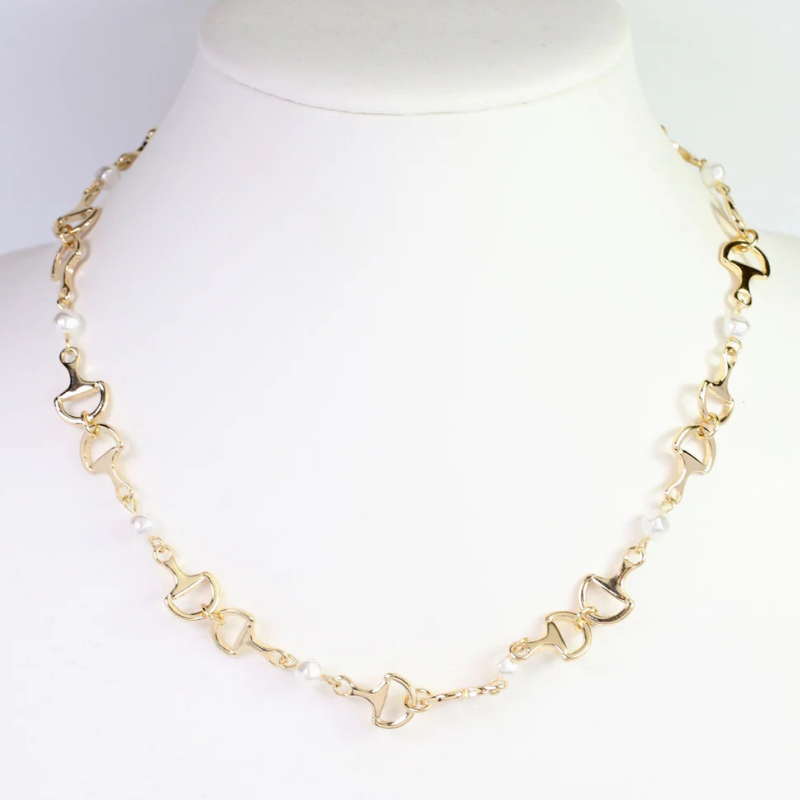 Horsebit and Pearl Necklace in Gold