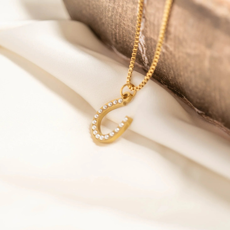 Horseshoe Pearl Charm in Gold