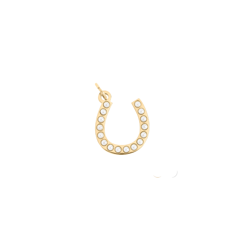 Horseshoe Pearl Charm in Gold