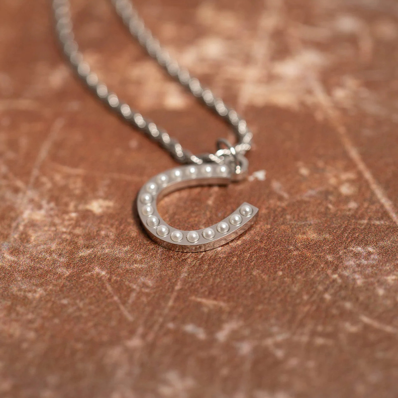 Horseshoe Pearl Charm in Silver