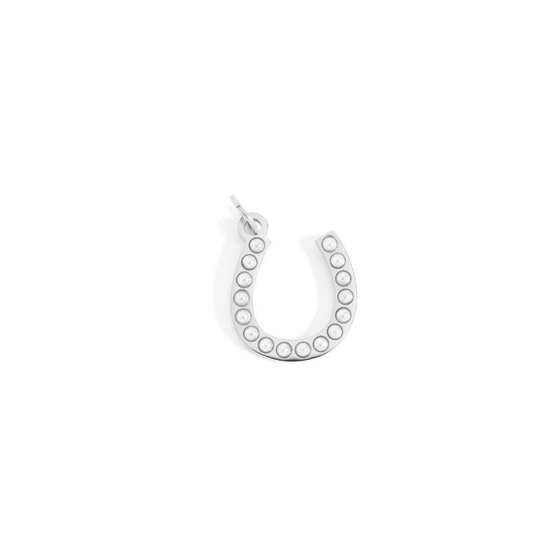 Horseshoe Pearl Charm in Silver