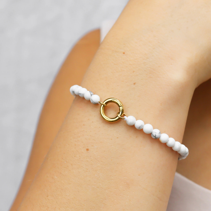 Natural Stone Charm Keeper Bracelet in Howlite