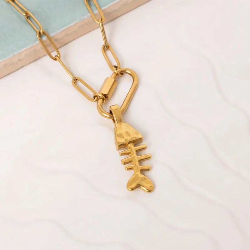 Fish Bone Charm in Gold