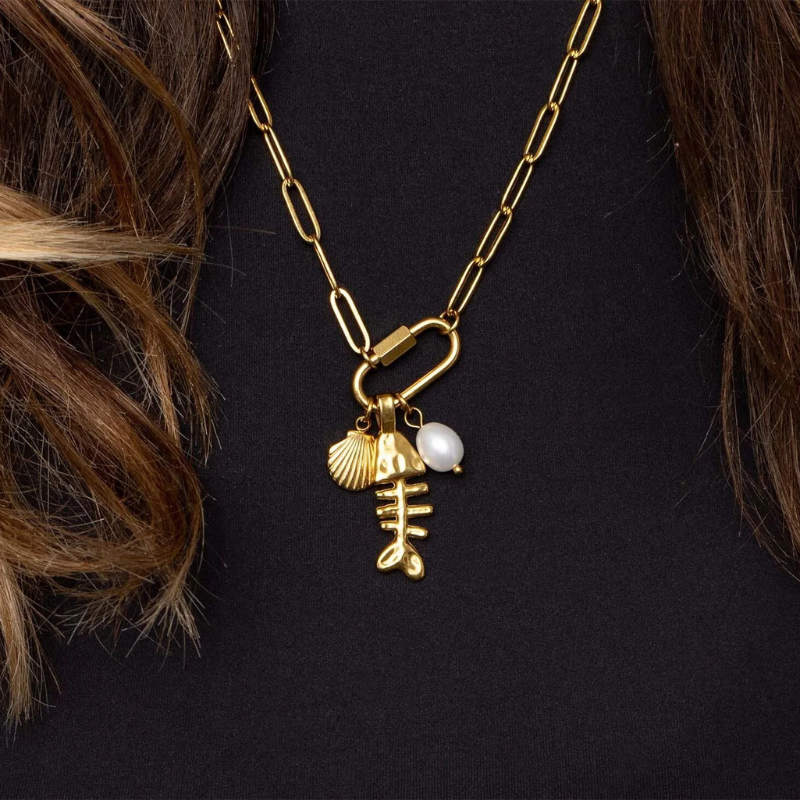 Fish Bone Charm in Gold