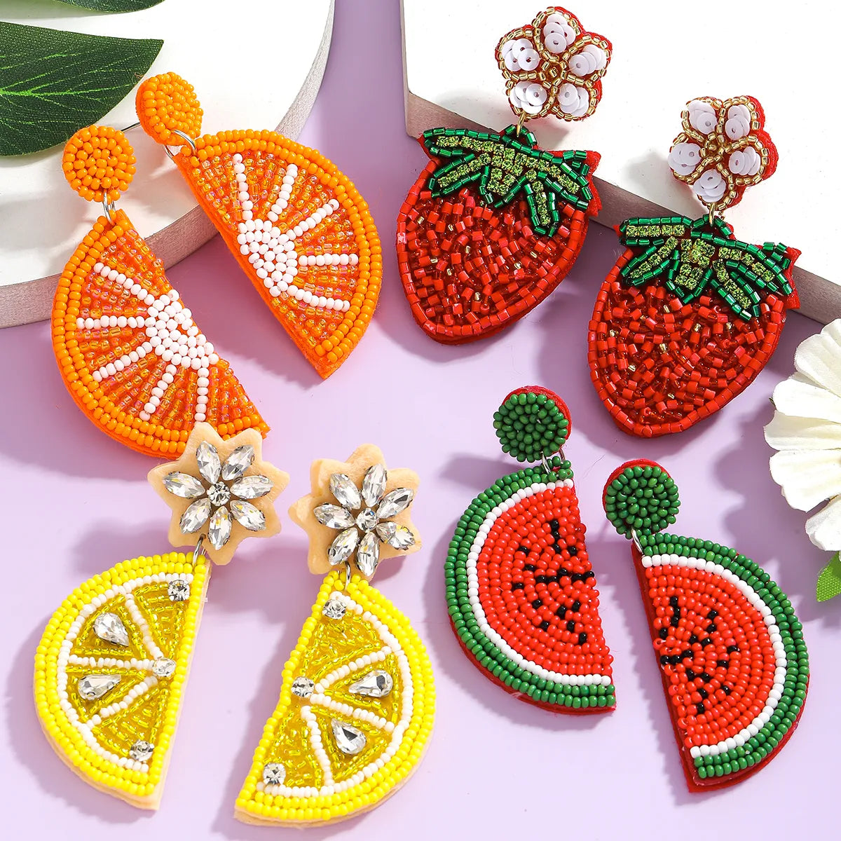 Watermelon Beaded Earrings in Red