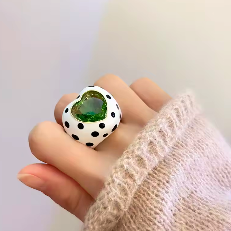 Enamel Zirconia Heart Ring in Green