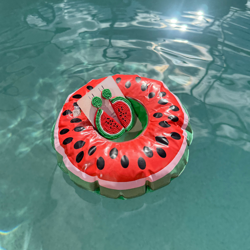 Watermelon Beaded Earrings in Red