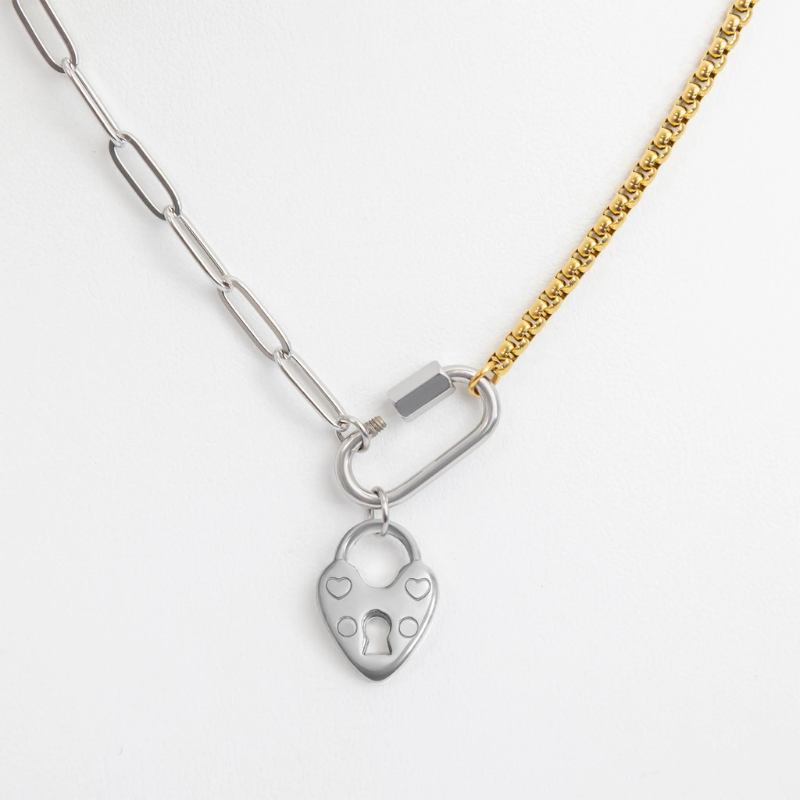 18k Gold Plated Mixed Metal Carabiner Necklace