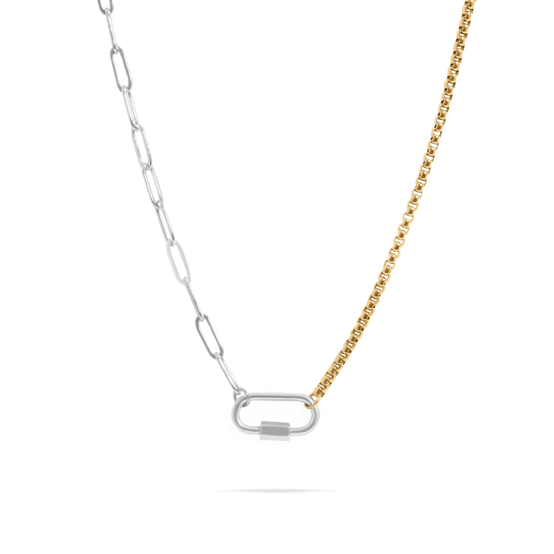 18k Gold Plated Mixed Metal Carabiner Necklace