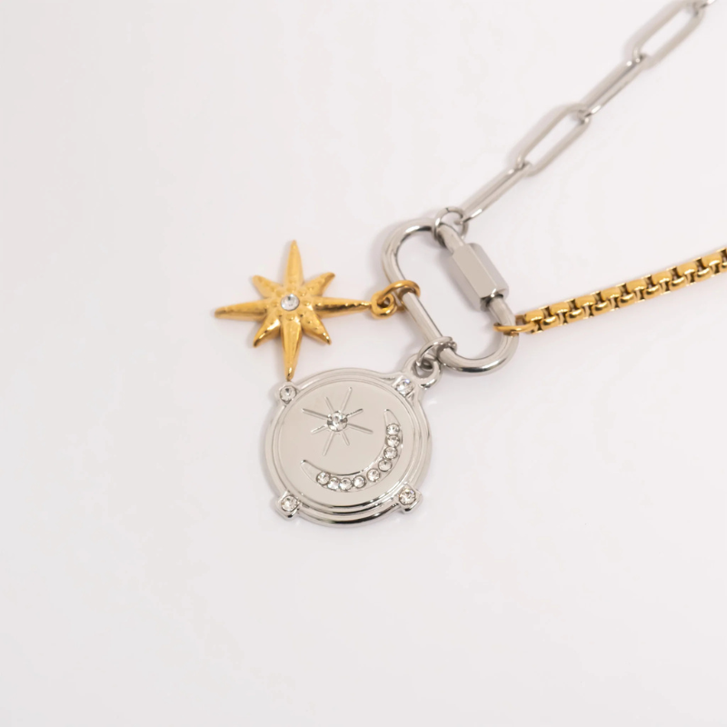 18k Gold Plated Mixed Metal Carabiner Necklace