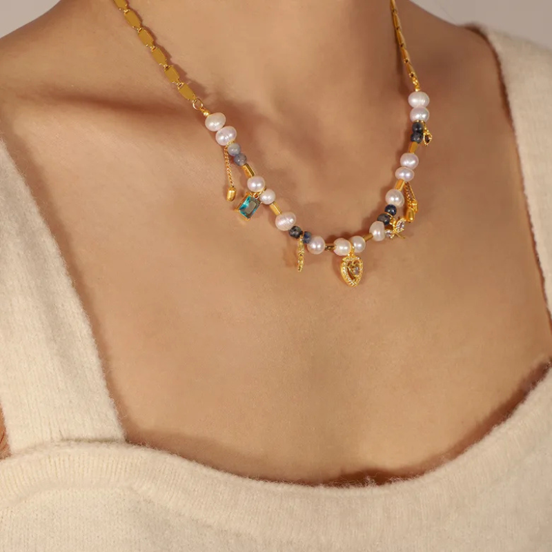 Multi Bead Necklace with Heart Pendant