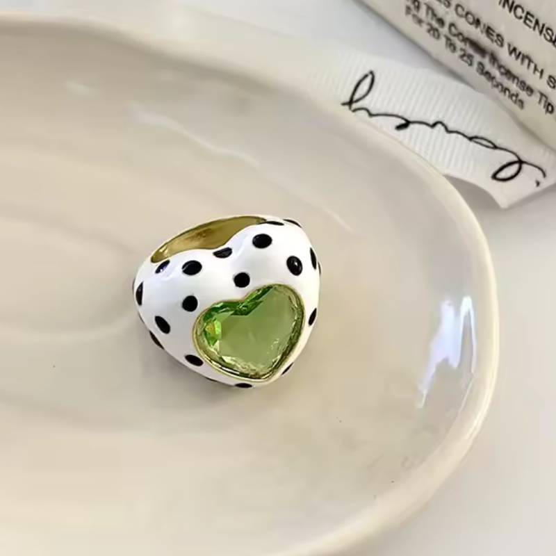Enamel Zirconia Heart Ring in Green
