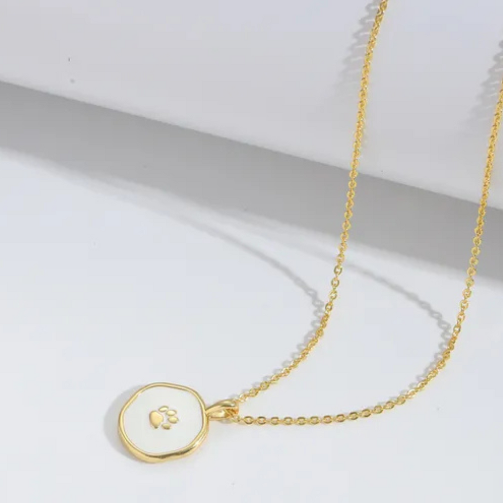 Paw Print Charm Pendant Necklace in Gold