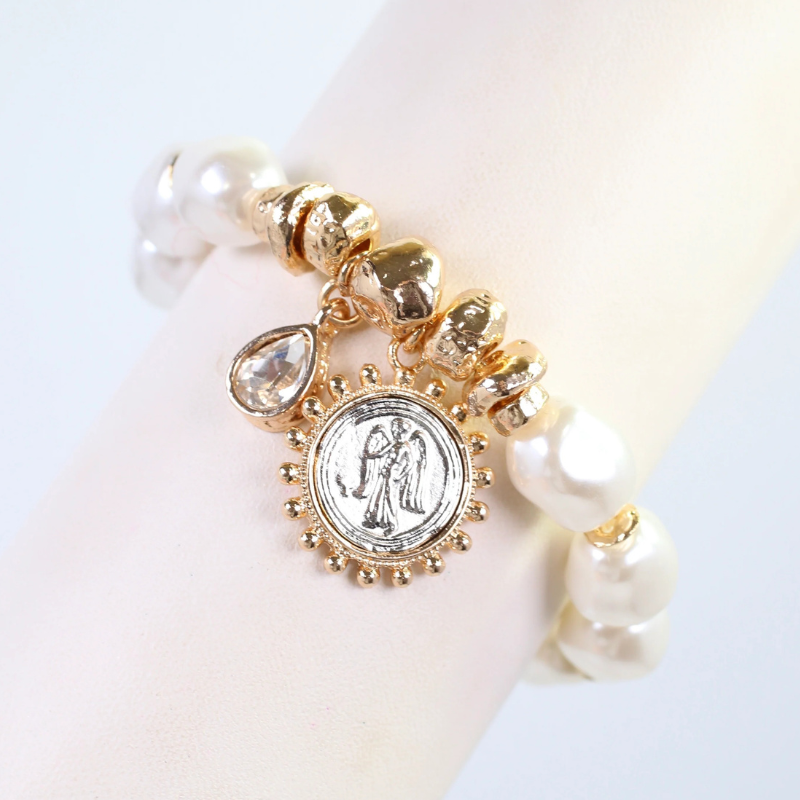 Angel and Pearl Stretch Bracelet