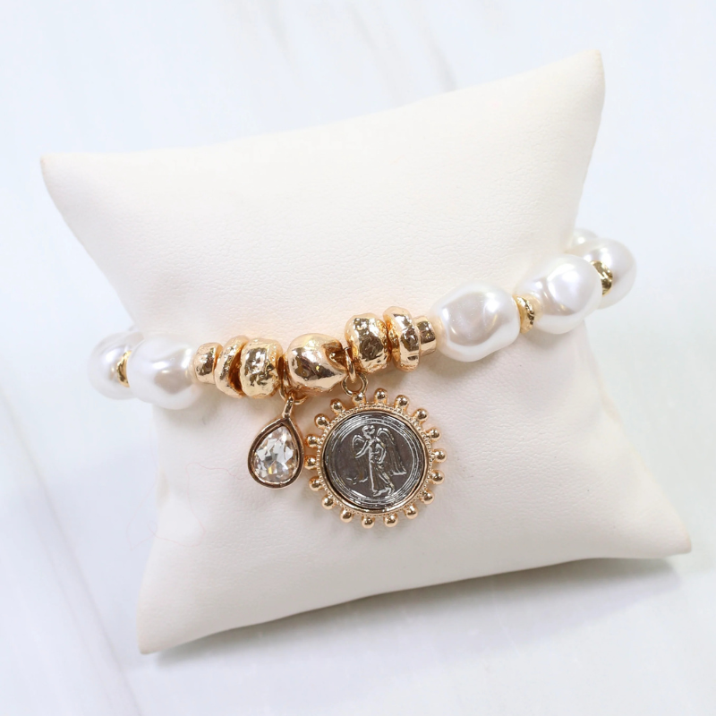 Angel and Pearl Stretch Bracelet