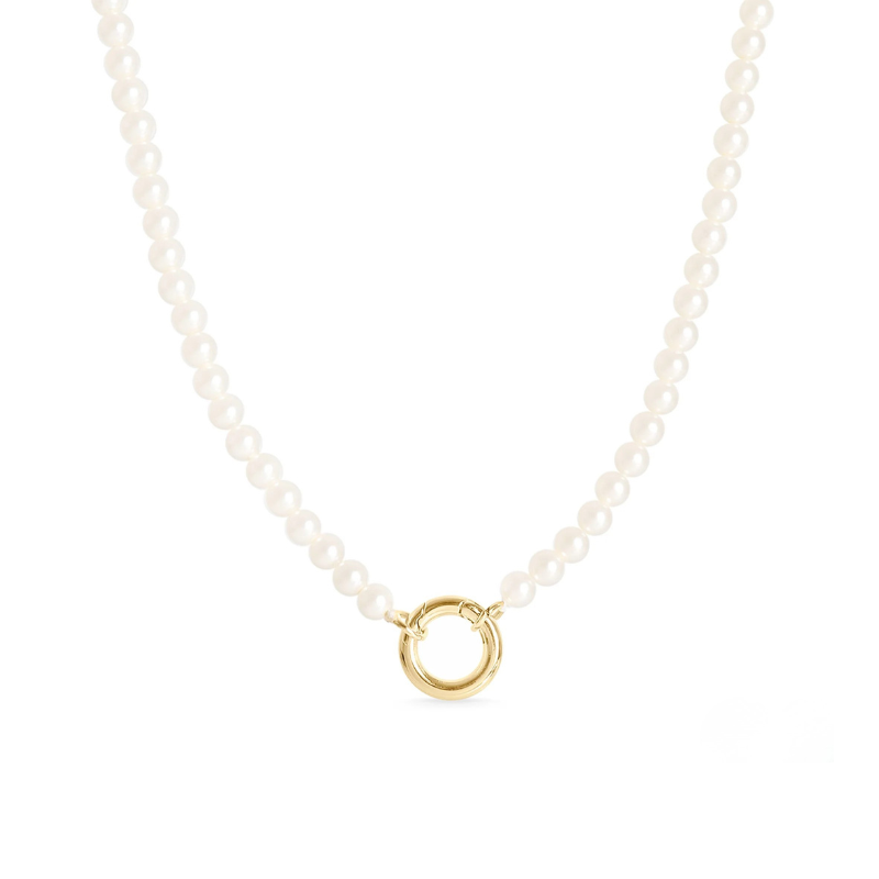Glass Pearl Necklace with Gold Charm Keeper