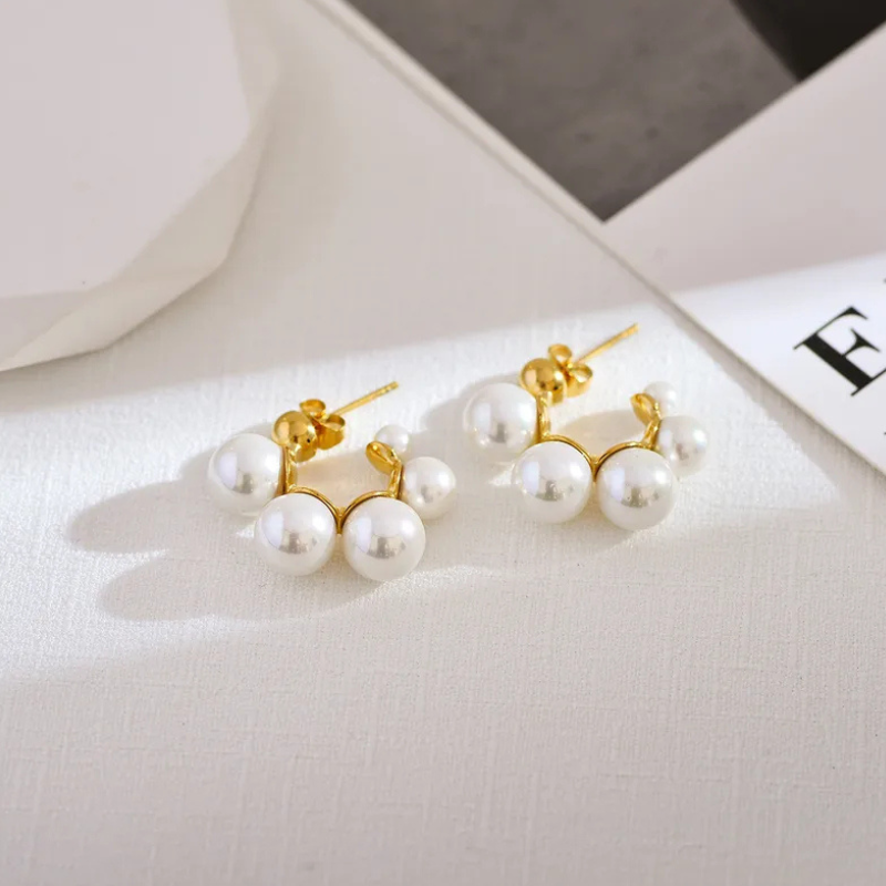 Delicate Pearl Hoops in Gold
