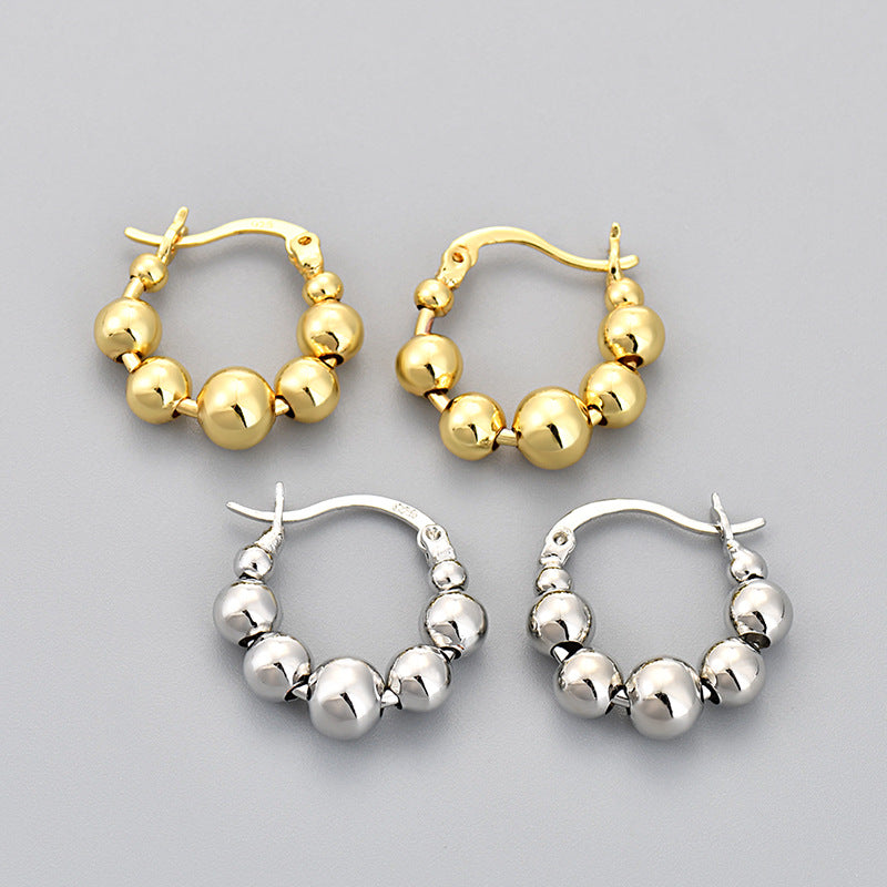 Rounded Hoop Earrings in White Gold