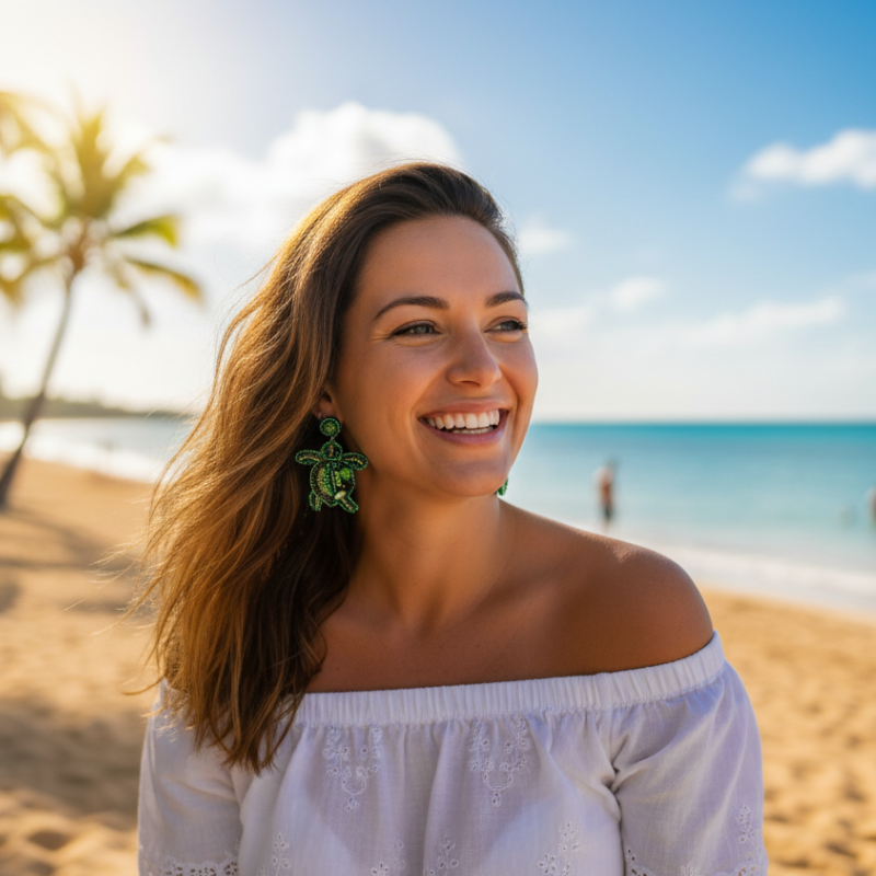 Sea Turtle Beaded Earrings in Green