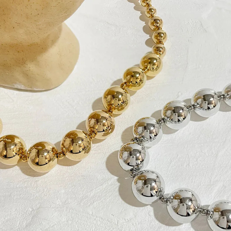 Big Beaded Chunky Necklace in Silver