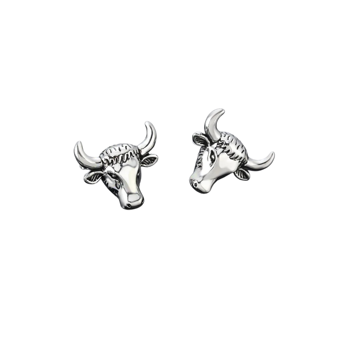 Bull Stud Earrings in Silver
