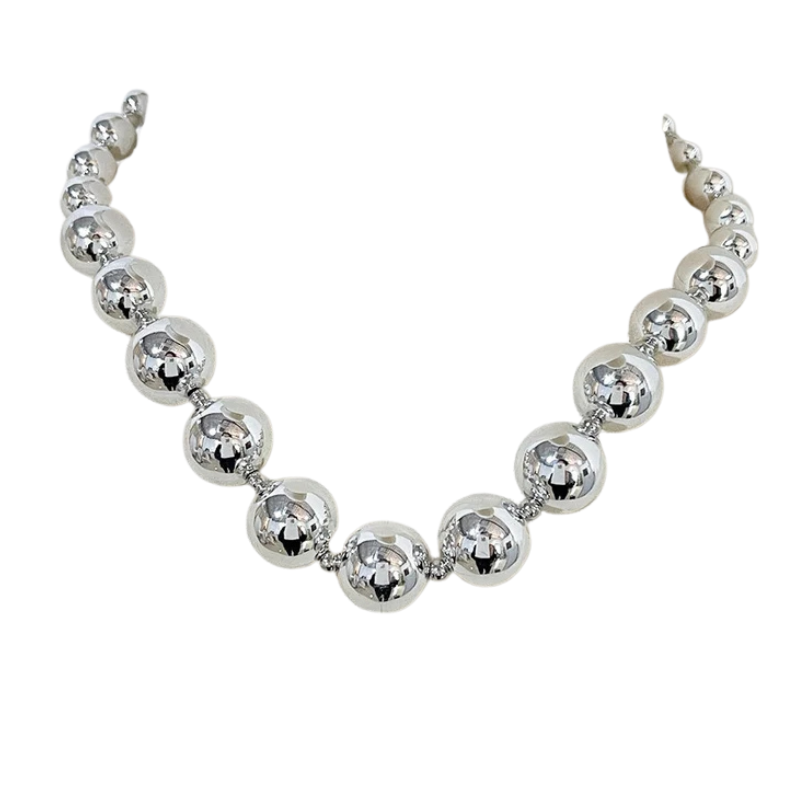 Big Beaded Chunky Necklace in Silver