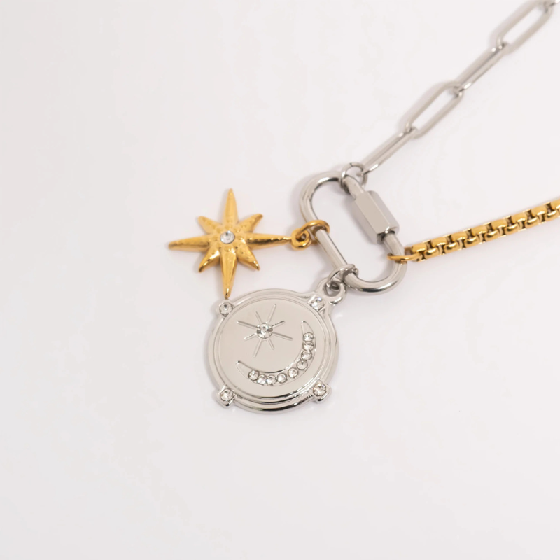 Moon and Star Pendant Charm in Silver