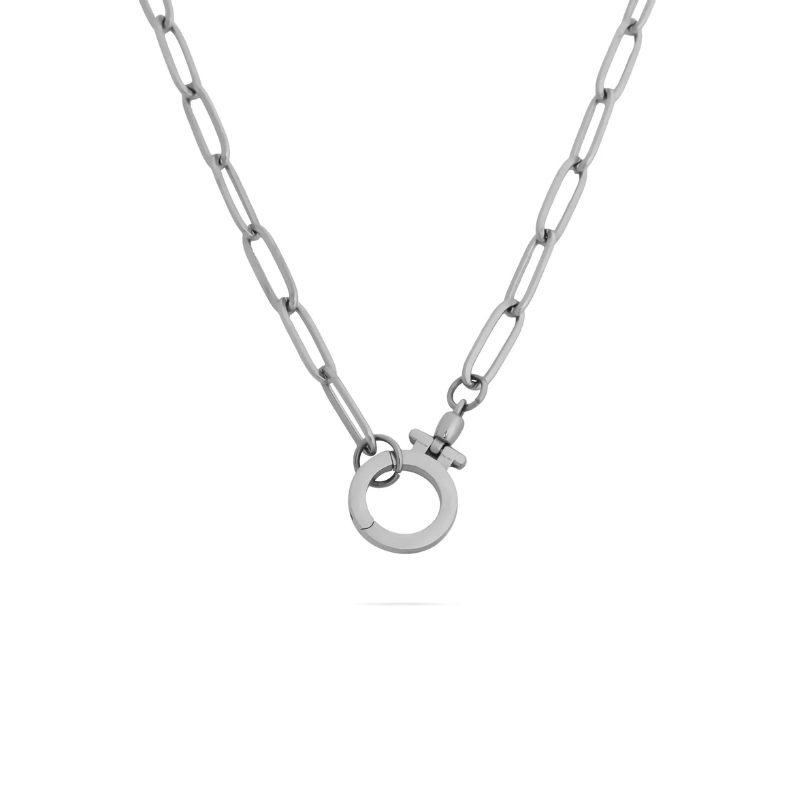 Carabiner Circle Necklace with Paperclip Chain in Silver