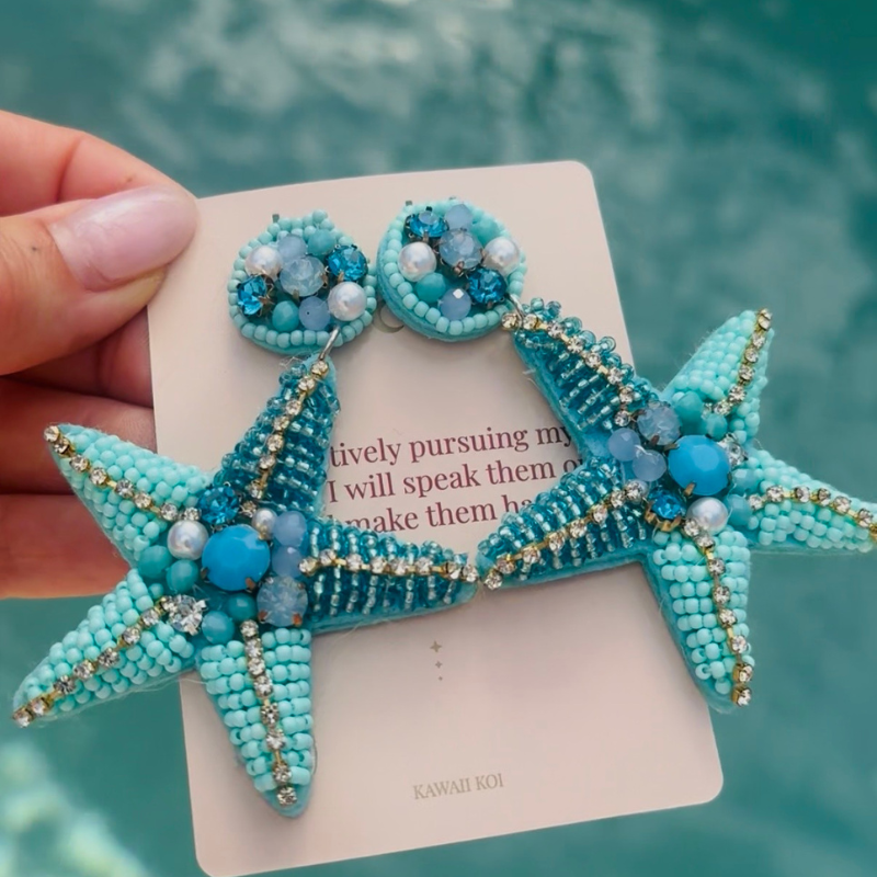 Starfish Beaded Earrings in Blue