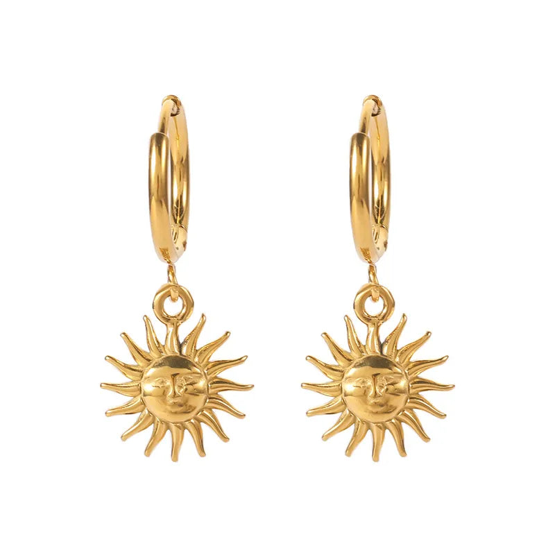 Celestial Sun Charm Earrings in Gold