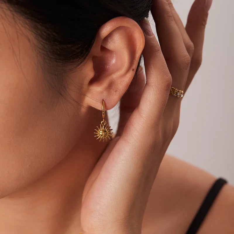 Celestial Sun Charm Earrings in Gold