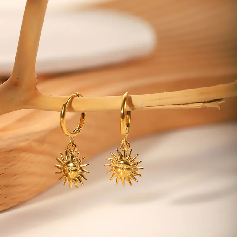 Celestial Sun Charm Earrings in Gold