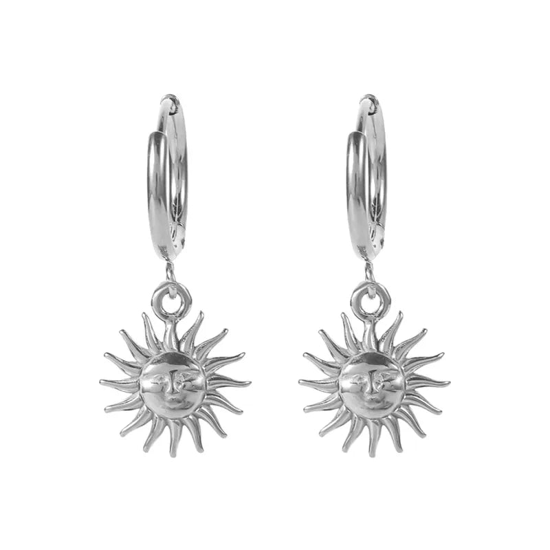 Celestial Sun Charm Earrings in Silver
