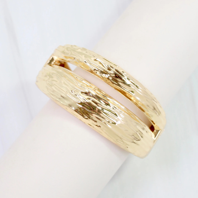 Textured Hinged Bracelet in Gold