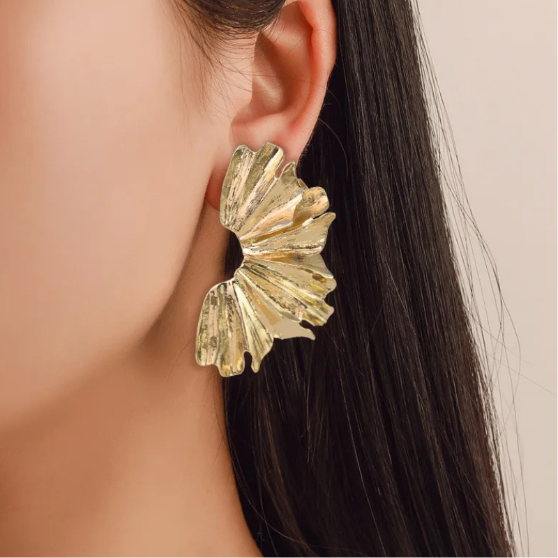 Textured Chandalier Earrings in Gold