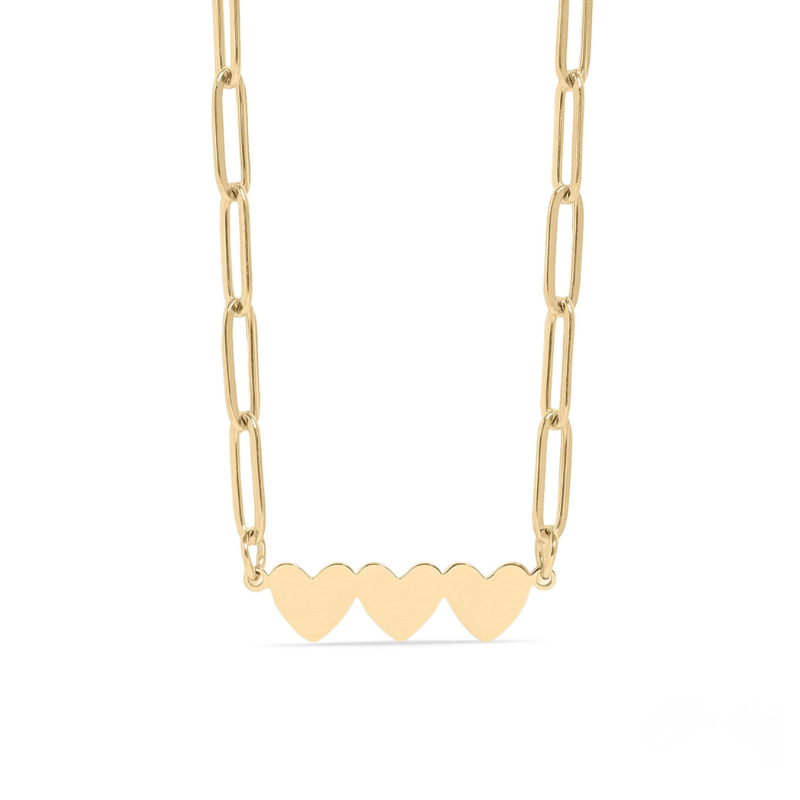Paperclip 3 Heart Necklace in Gold