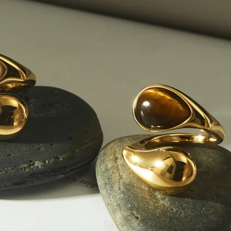 Tigers Eye Open Ring in Gold