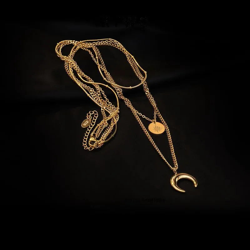 Layered Moon and Star Necklace in Gold