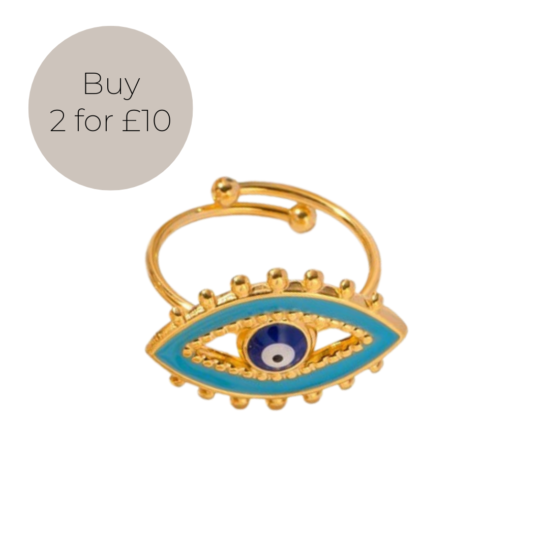 Adjustable Turkish Eye Ring in Gold