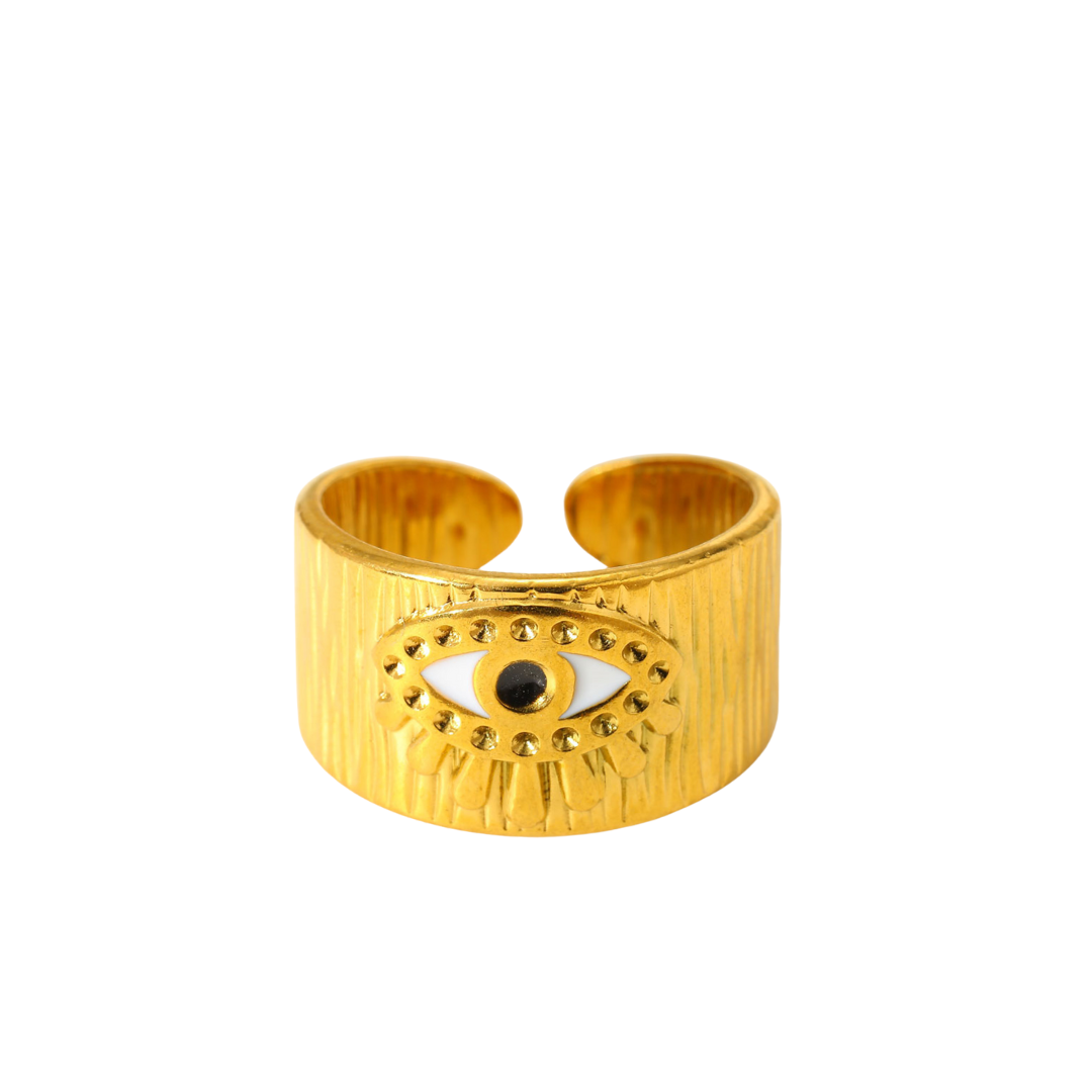 Turkish Eye Barrel Cuff Ring in Gold