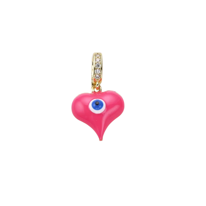 Turkish Eye Heart Charm in Pink