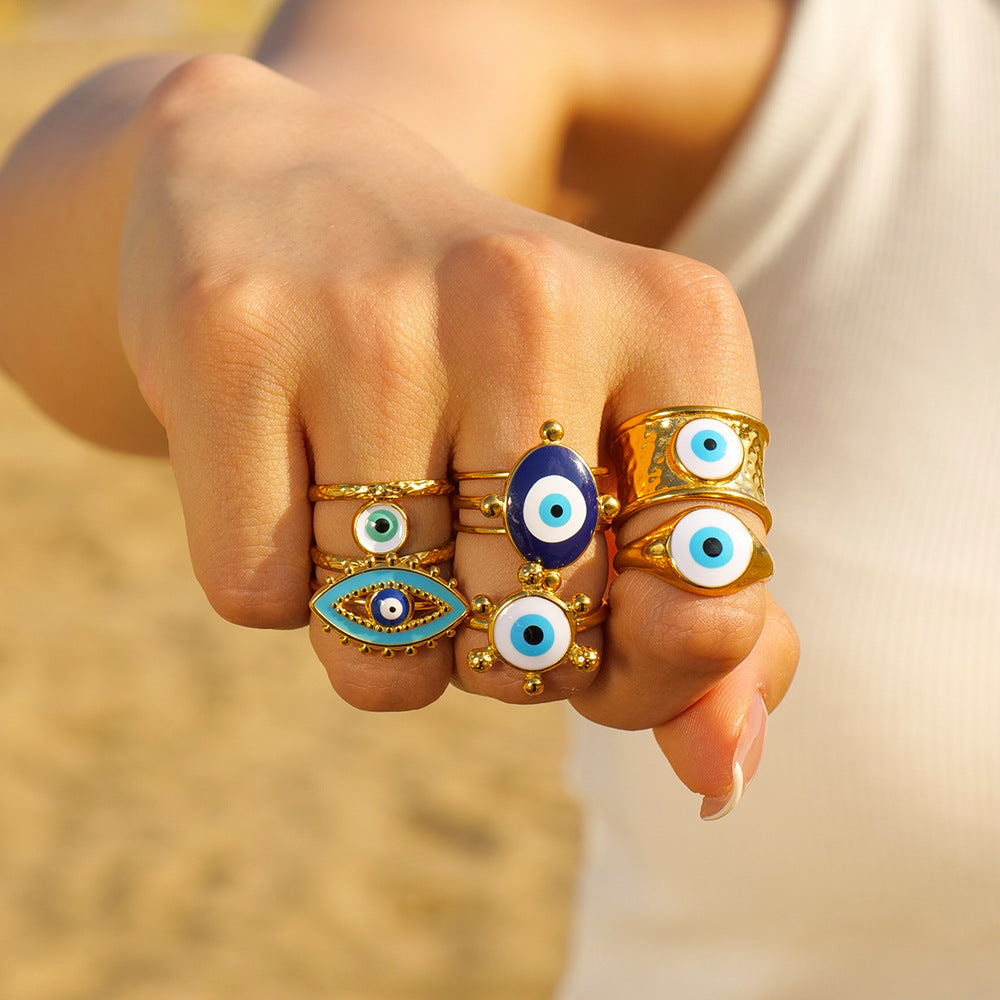 Adjustable Turkish Eye Ring in Gold