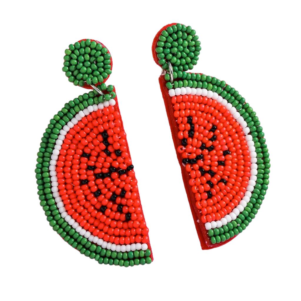 Watermelon Beaded Earrings in Red