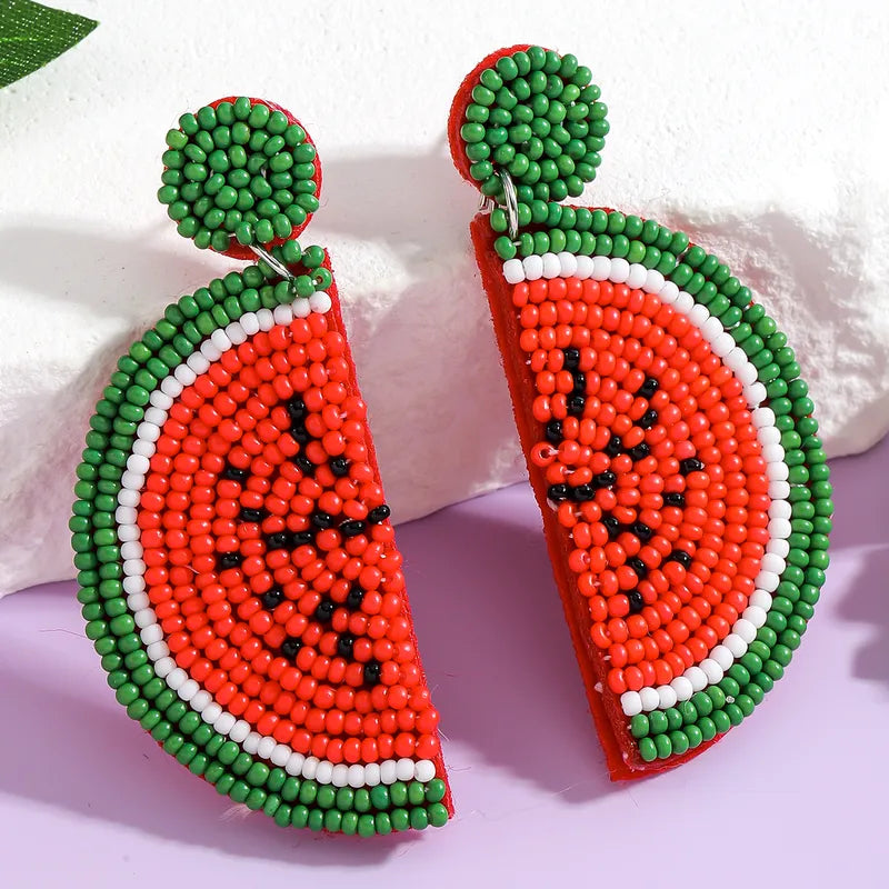Watermelon Beaded Earrings in Red