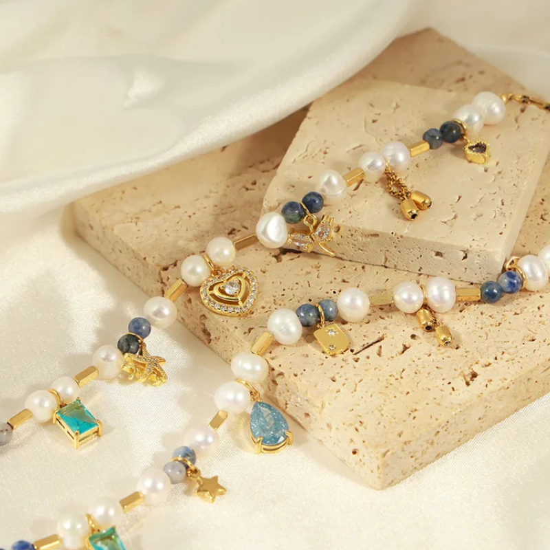 Multi Bead Necklace with Heart Pendant