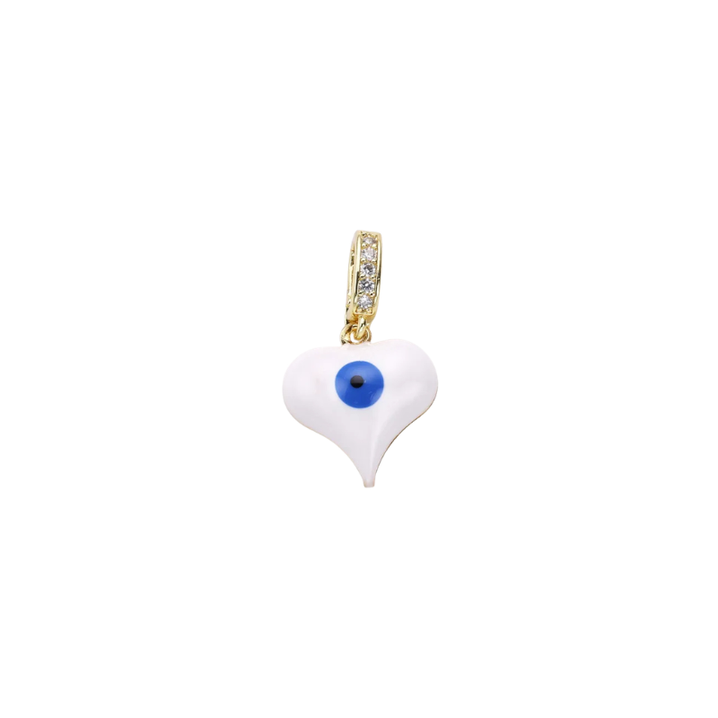 Turkish Eye Heart Charm in White